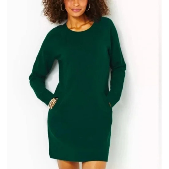 Lilly Pulitzer Beachcomber Sweatshirt Dress M NWOT Emerald Green Terry Coastal - Picture 3 of 7